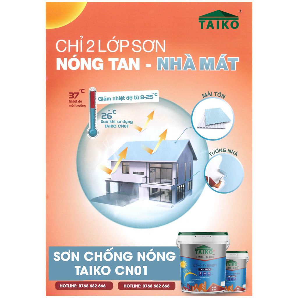 Keo Chống Nóng, Chống Thấm Taiko CN01-18 Lít- Sử Lý bề mặt tường nhà, mái tôn, kim loại tấm lợp fibro