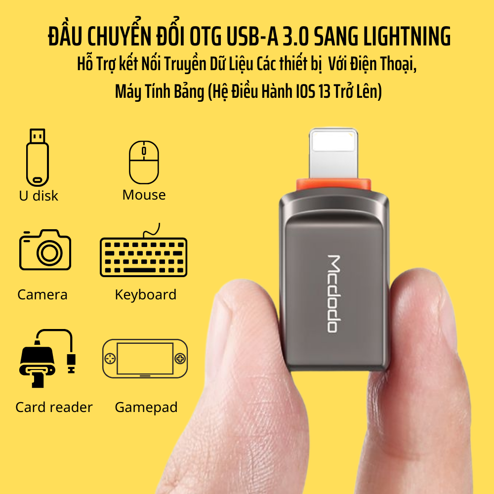 Đầu Chuyển Đổi OTG USB-A 3.0 Sang Lightning Mcdodo OT-8600 - Hàng Chính Hãng