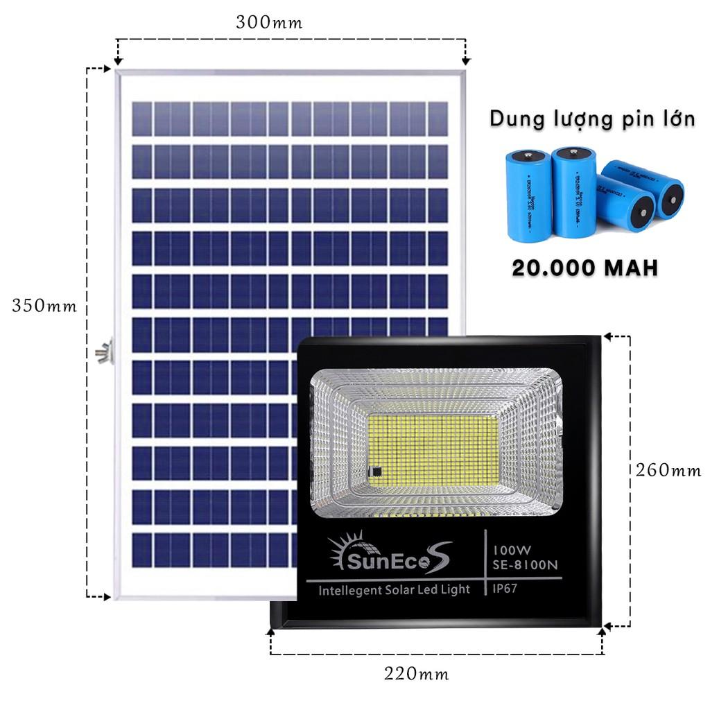 Đèn pha led năng lượng mặt trời 100W Suneco, vỏ nhựa ABS, chống nước IP67, bảo hành 24 tháng