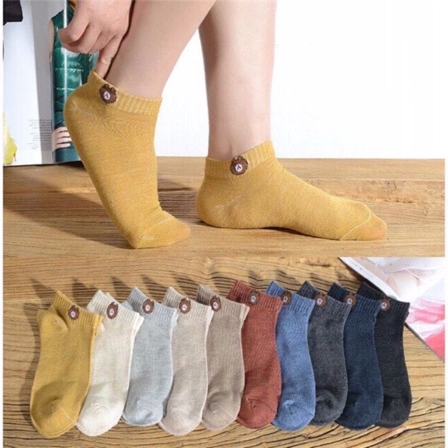 Set  10 đôi tất gấu  , hoa cúc nữ ,cổ ngắn nhiều màu dễ thương vải cotton , khử mùi , kháng khuẩn  kèm túi dây rút xinh xắn cute cho phái nữ