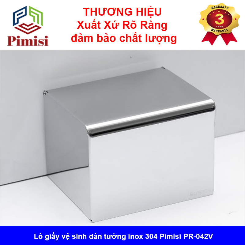 Hộp đựng giấy vệ sinh dán tường inox 304 Pimisi PR-042V dùng để treo - kệ - móc lô giấy vệ sinh có nắp đậy kín chống nước trong phòng tắm dán tường bằng keo kèm theo không cần khoan | Hàng chính hãng