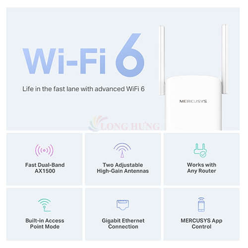 Bộ mở rộng sóng Wifi 6 Mercusys dành cho AX1500 Range Extender ME60X - Hàng chính hãng