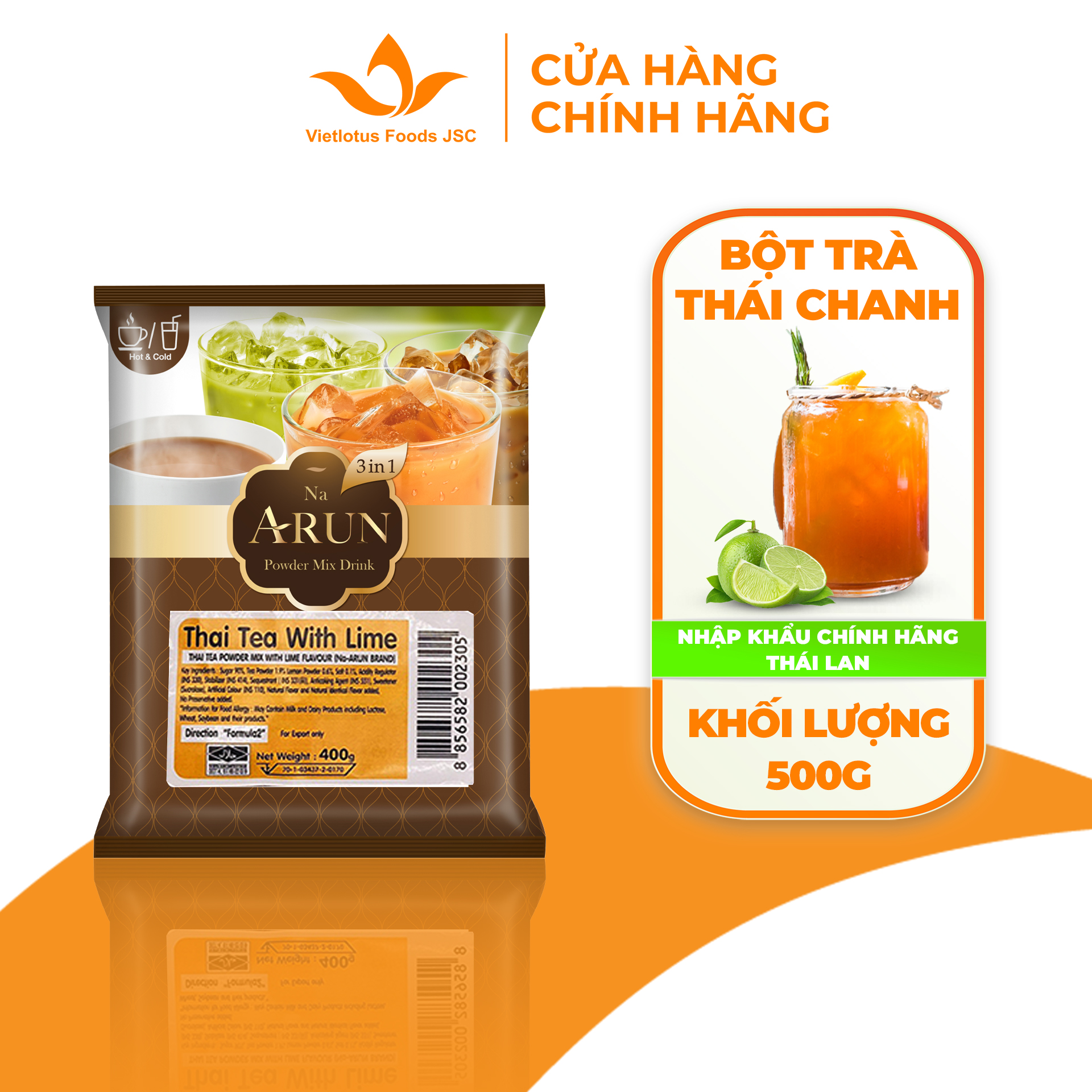 Bột Trà Thái Chanh Na Arun Túi 400G pha đủ 40Ly - Nguyên liệu nhập khẩu chính hãng Thái Lan