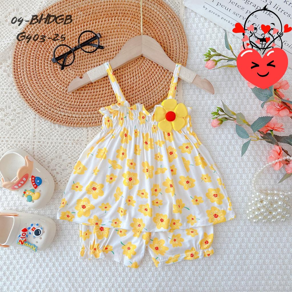 Đồ bộ bé gái hai dây mùa hè đáng yêu size 5-18kg chất cotton mềm mịn mát