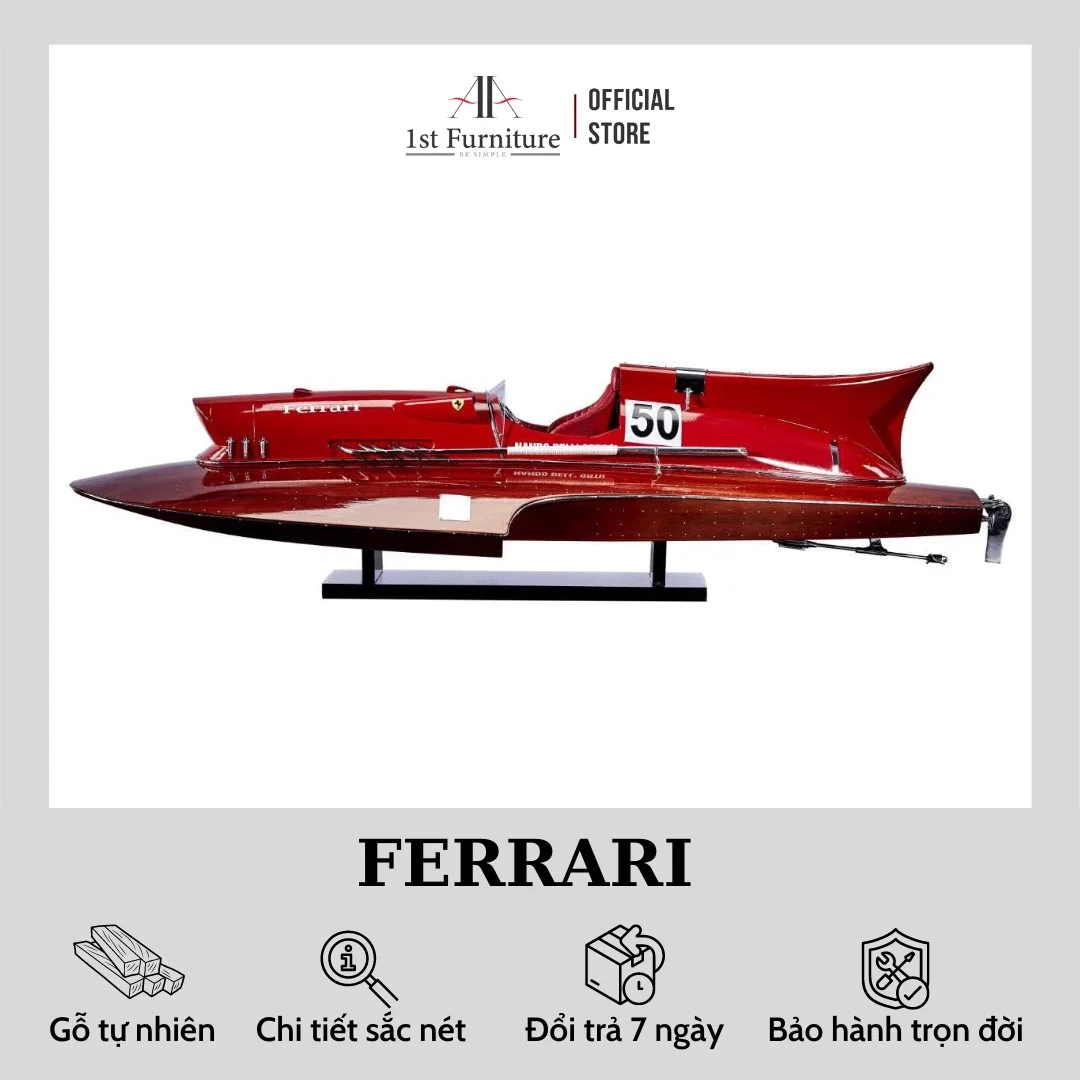 Mô hình cano FERRARI cao cấp, mô hình thuyền gỗ tự nhiên sang trọng lắp ráp sẵn 1st FURNITURE