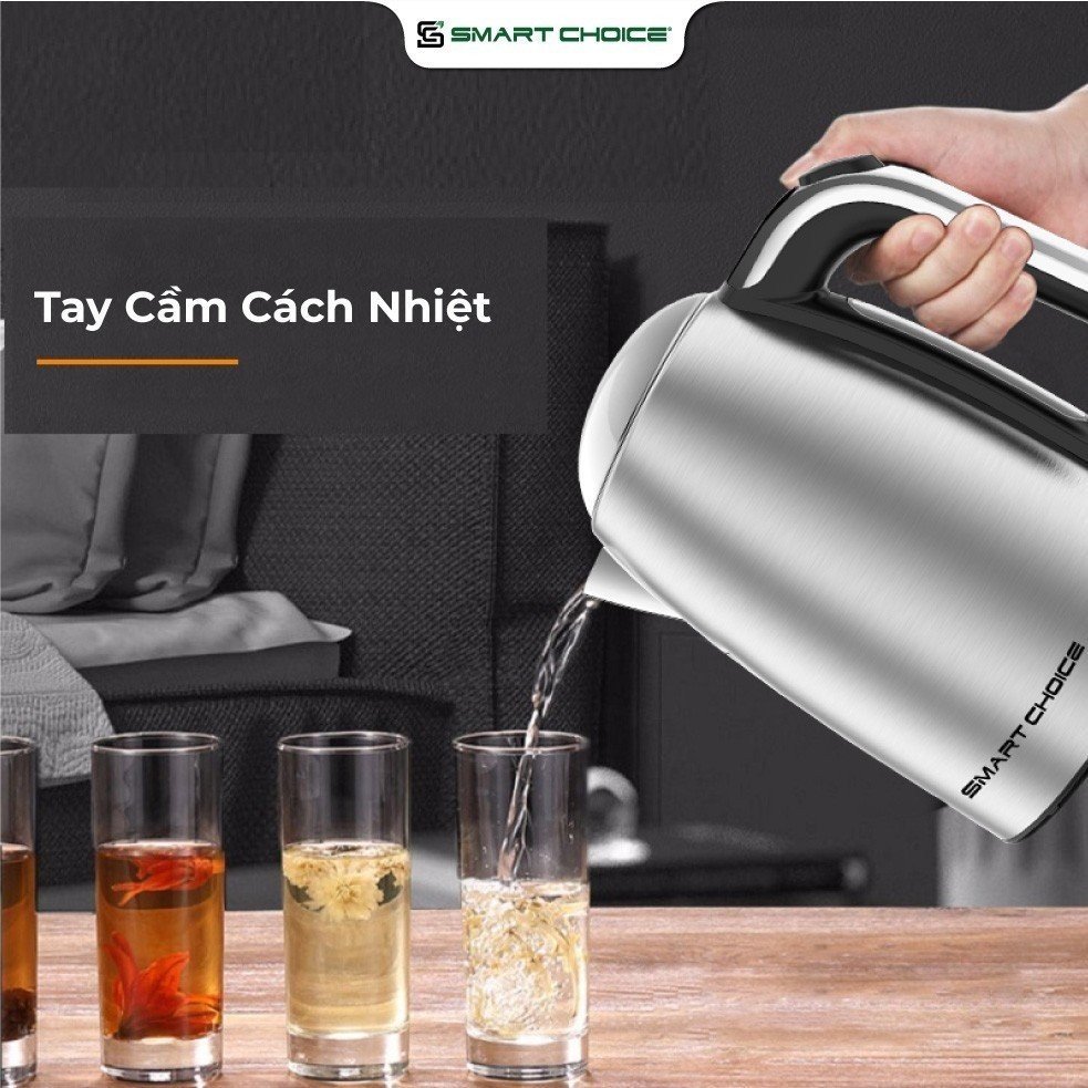 Ấm Siêu Tốc Inox 304 1.7L SMARTCHOICE SCG-K002 Bộ Chỉnh Nhiệt STRIX UK Chịu Nhiệt Tốt, Độ Bền Cao