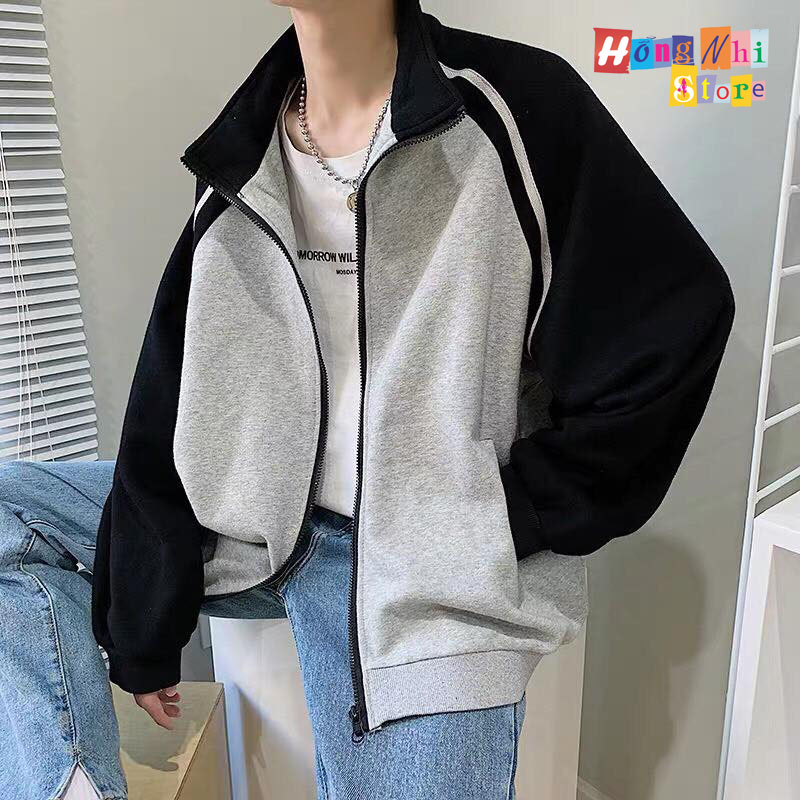 Áo Khoác Dây Kéo Raglan Unisex Grey - Khoác Nỉ Dây Kéo Màu Xám - MM