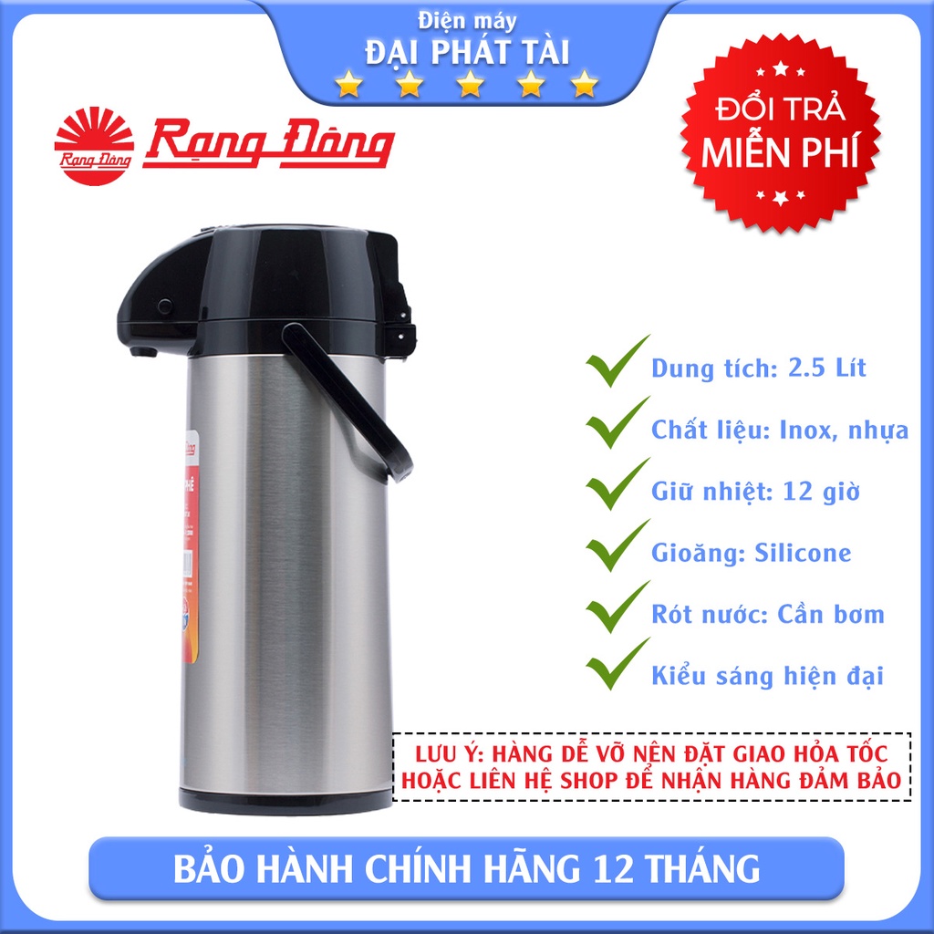 Phích Cao Cấp Vỏ Inox 2 Lít Rạng Đông, Model 2045 St1.E - 2L