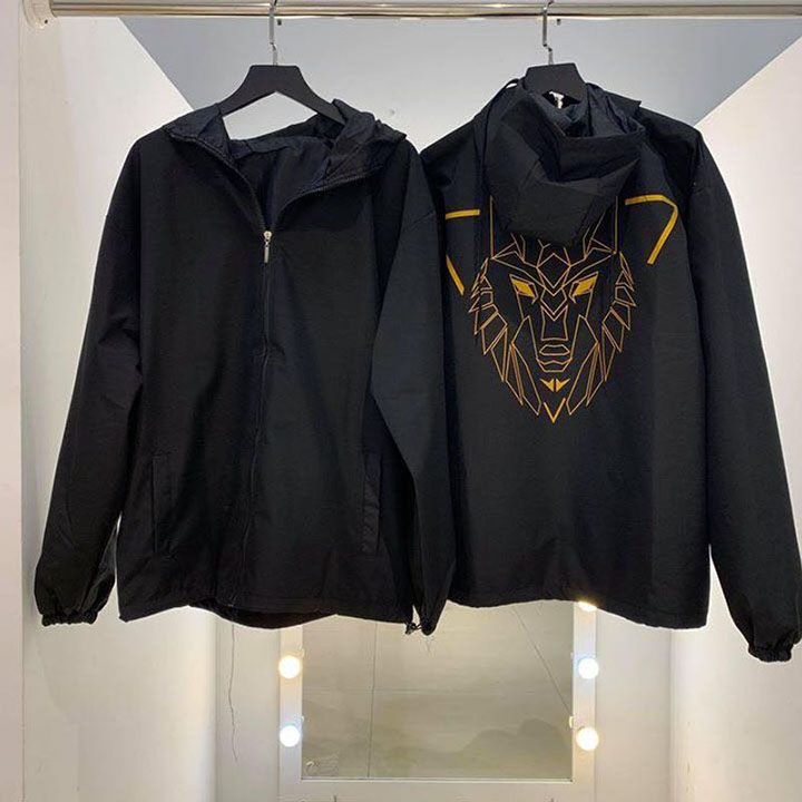 Áo khoác gió hình sói cho nam nữ 2 lớp form rộng cá tính