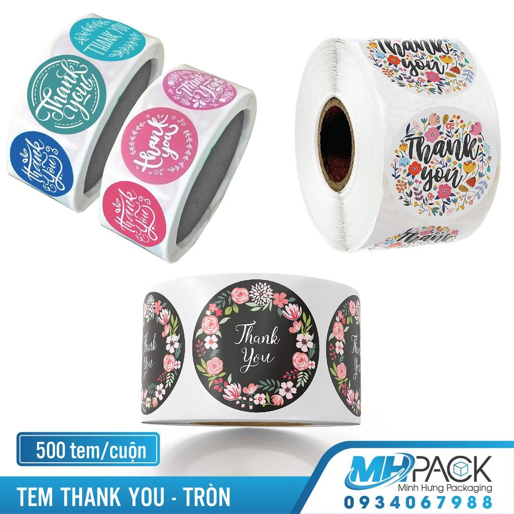 Tem thank you 38mm cuộn sticker thank you tròn 500 tem