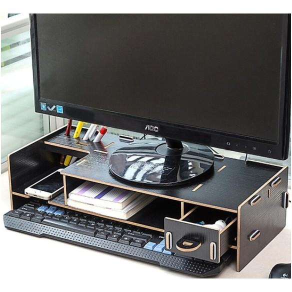 Kệ màn hình máy tính vân gỗ đen EDO - Đen - Gia dụng SG