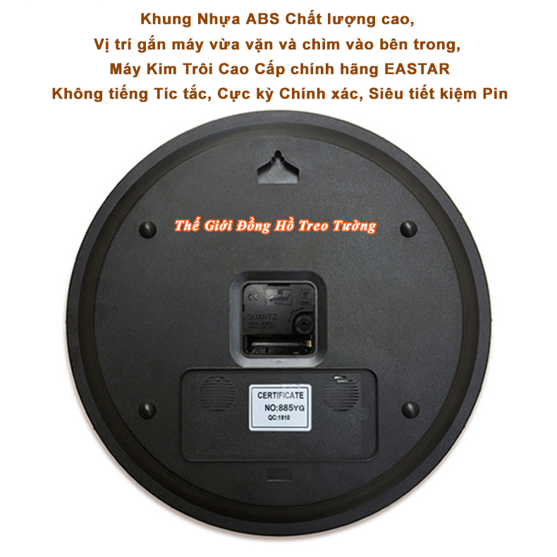 Đồng Hồ Treo Tường Cao Cấp DẠ QUANG EASTAR Mặt Tròn Lớn Viền Mỏng 38cm – Số nổi 3D – Máy NHẬT KIM TRÔI - Tặng Pin Maxell - BH 1 Năm - Treo Tường Decor Trang Trí Nhà Cửa