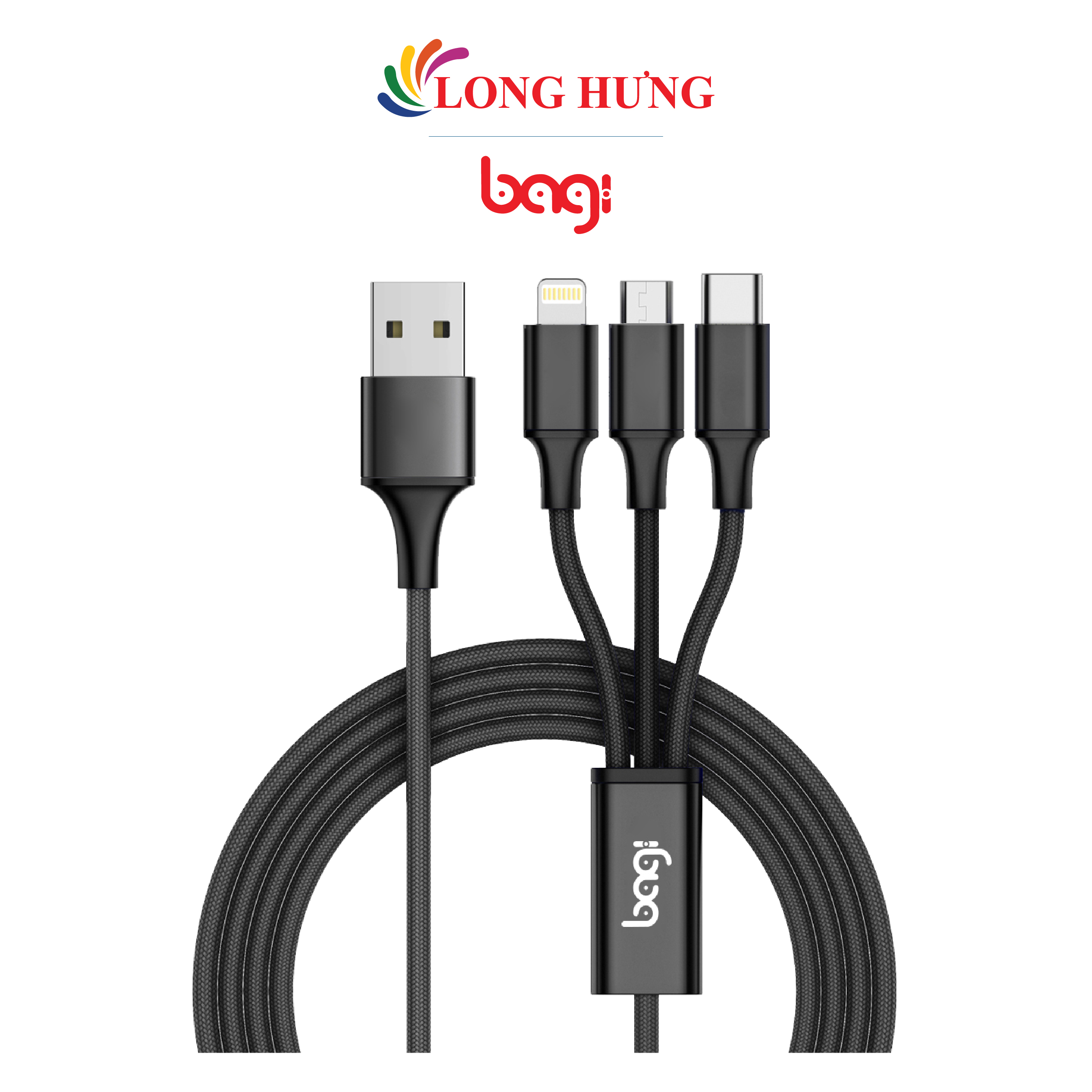 Cáp 3 trong 1 Micro USB - Lightning - USB Type-C Bagi 1.2m CB-AS12 - Hàng chính hãng