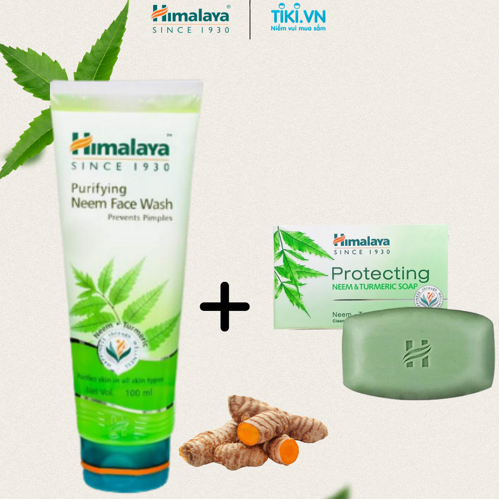 COMBO Sữa rửa mặt  giảm mụn chiết xuất từ lá neem Himalaya Purifying Neem Face Wash 10ml và Xà phòng giảm mụn cơ thể từ lá neem Himalaya Neem Turmeric Soap 75g