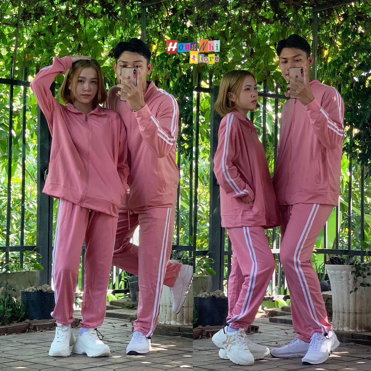 Set Bộ Thể Thao Oversize Ulzzang Unisex Áo Khoác Tay Dài Quần Jogger Dài Màu Hồng Cao Cấp - MM