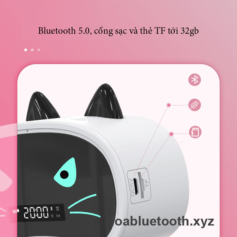 Loa bluetooth mini JM02 giá rẻ đồng hồ hình tai mèo dễ thương, bass mạnh, pin 8 giờ