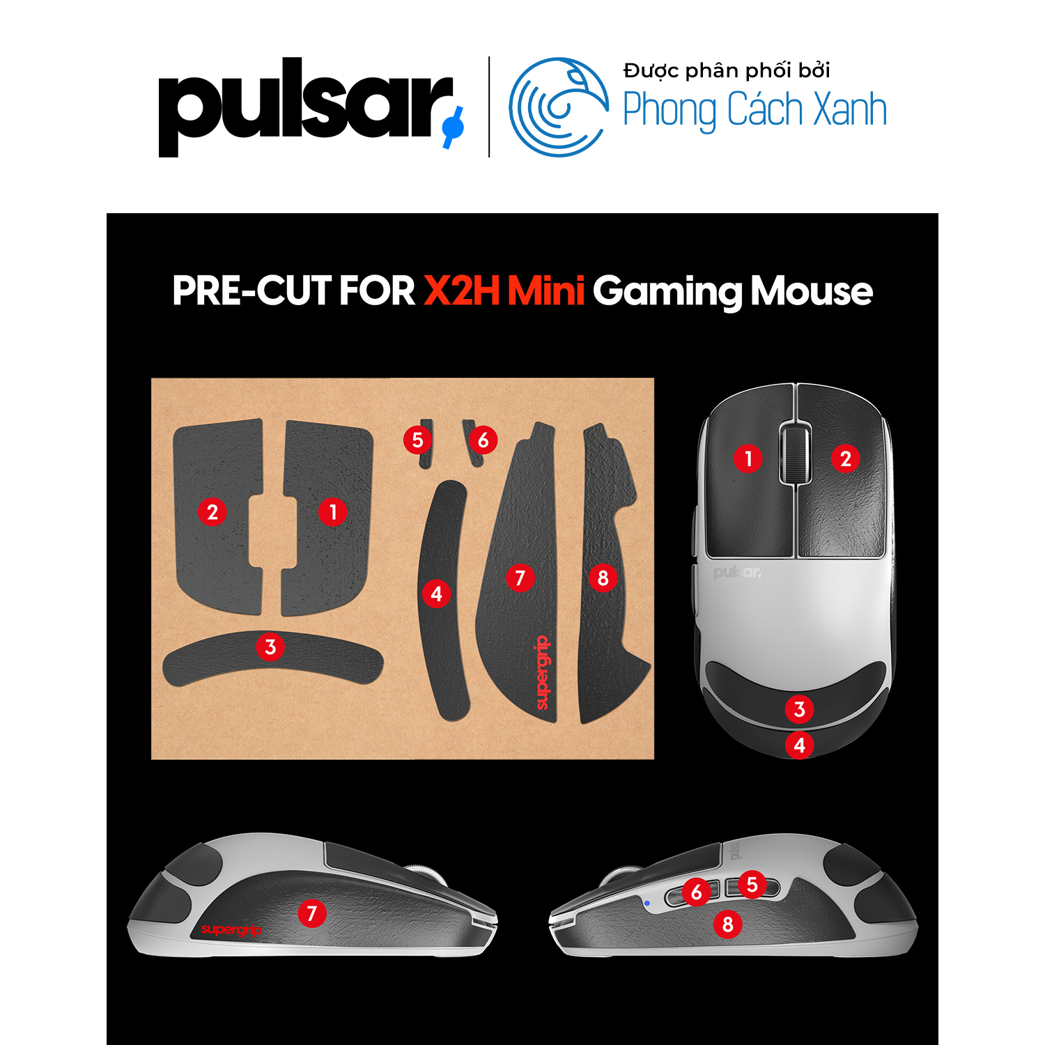 Miếng dán chống trượt Pulsar Supergrip - Grip Tape Precut for X2H Mini - Hàng Chính Hãng