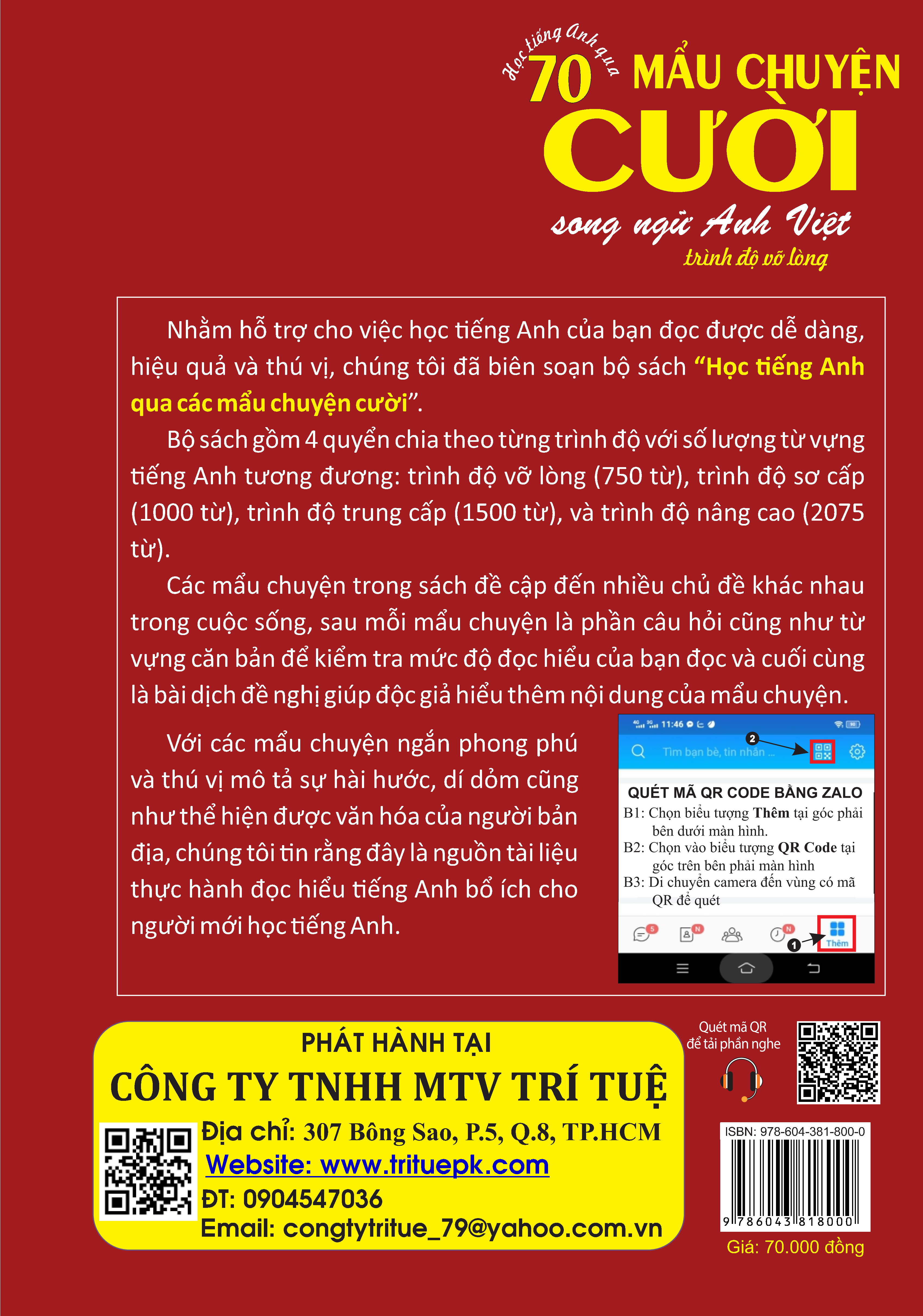 HỌC TIẾNG ANH QUA 70 MẨU CHUYỆN CƯỜI SONG NGỮ ANH – VIỆT ( Trình độ vỡ lòng