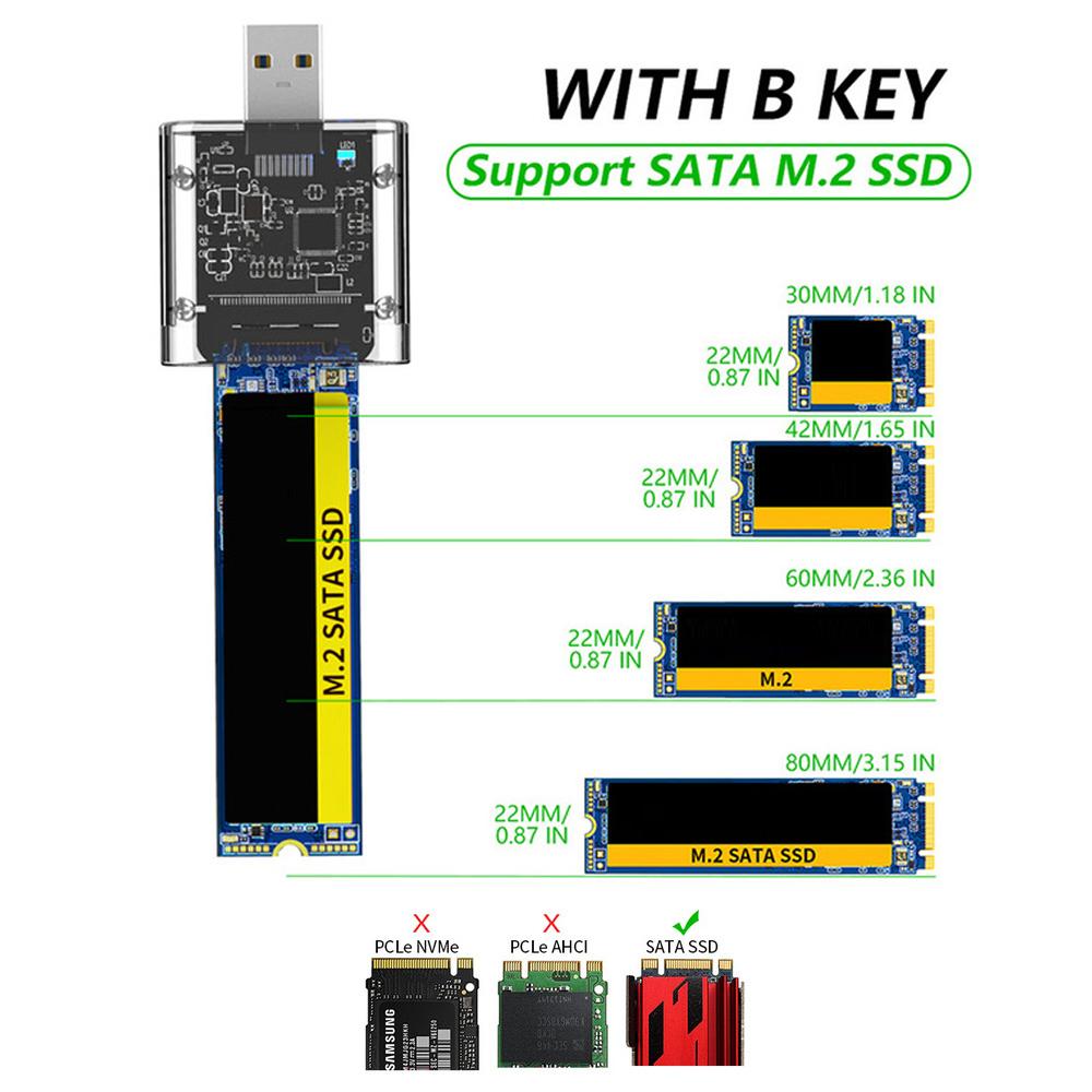 Hộp đựng ổ cứng USB3.0 Gen1 SATA SSD di động M.2 NGFF Hỗ trợ SATA B-KEY M.2 SSD - Trong suốt