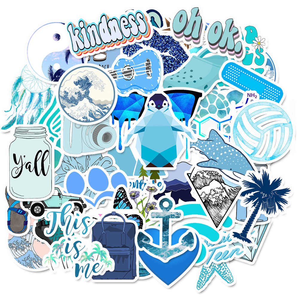 Set 30 Sticker chủ đề màu xanh ảnh ép lụa