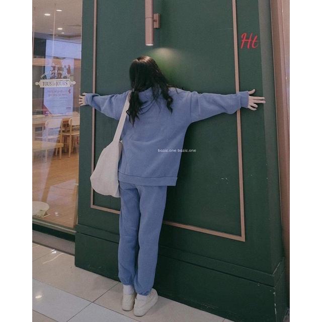 Bộ nỉ trơn áo mũ Cotton H2B