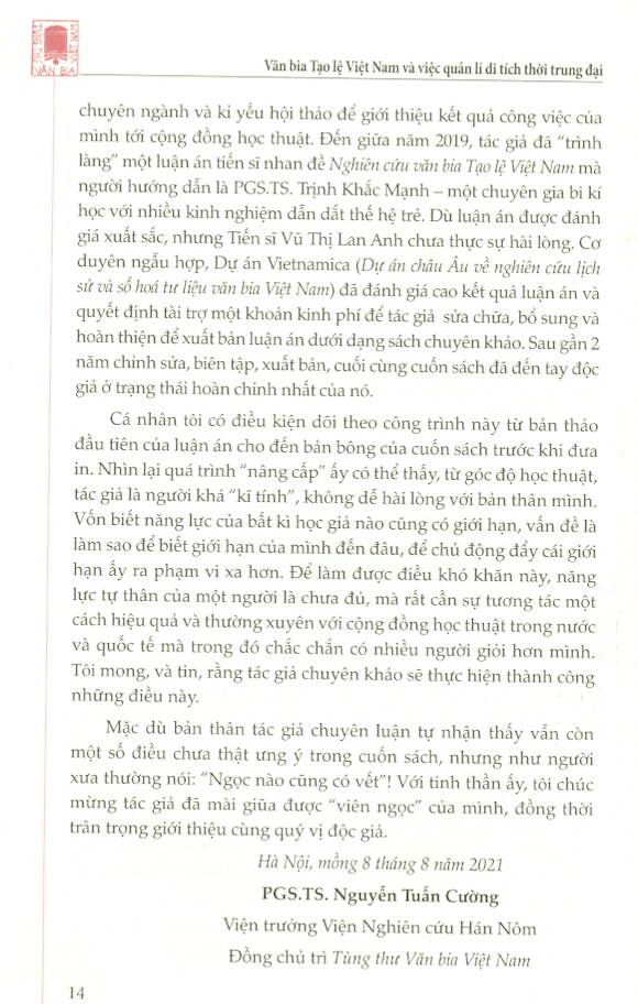 Văn Bia Tạo Lệ Việt Nam Và Việc Quản Lý Di Tích Thời Trung Đại (Bìa Cứng)