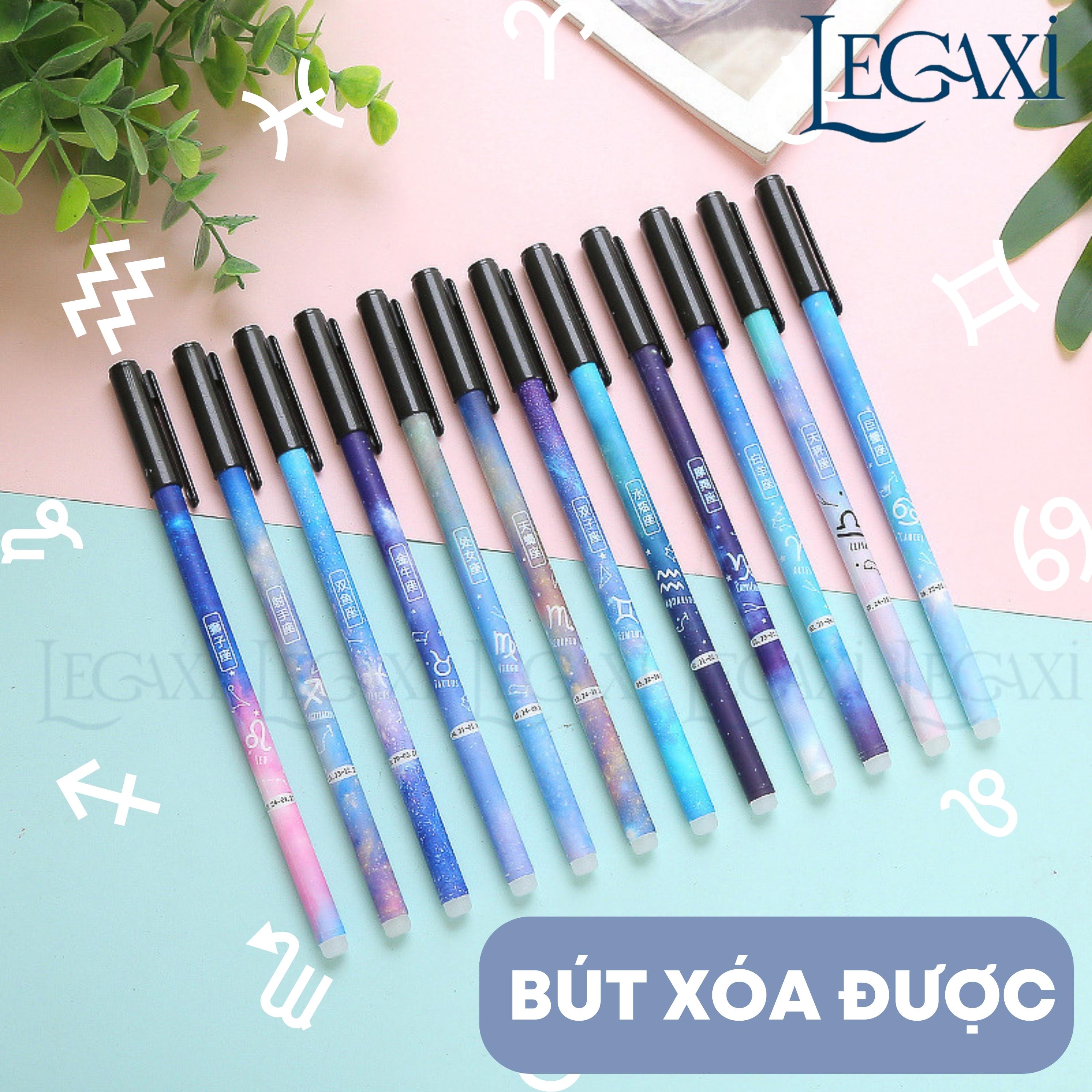 Bút gel xóa được, bút mực xanh 12 chòm sao ngòi 0.35mm nắp kẹp dễ thương học sinh, sinh viên, văn phòng Legaxi