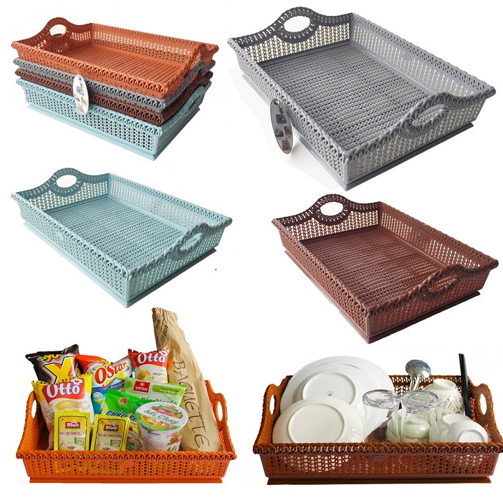 Rổ chữ nhật đa năng có quai xách kích thước lớn 41x31x12 cm