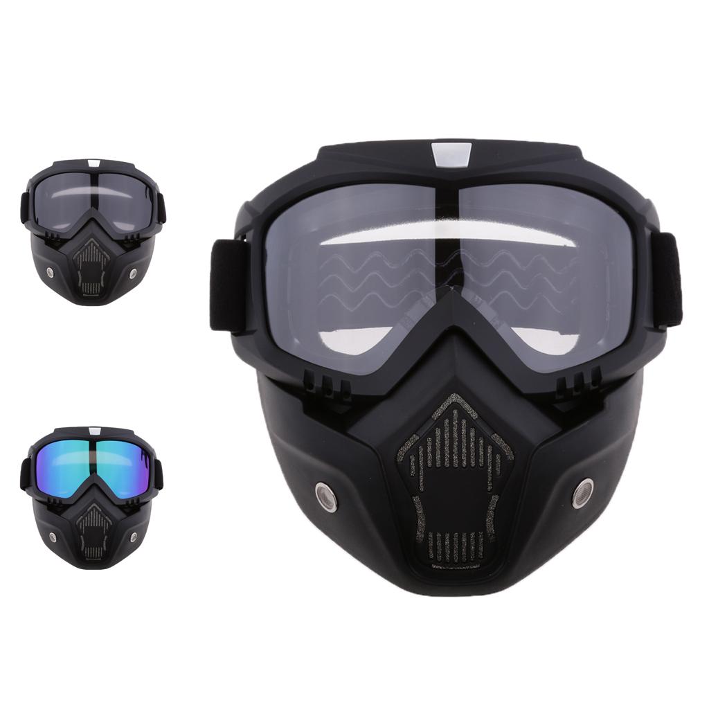 2x Motorcycle Riding Helmet Windproof Face Mask Detachable Goggles Clear