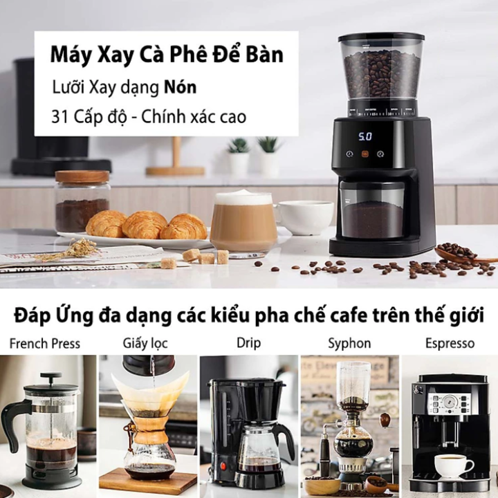 Máy xay hạt cà phê Espresso cao cấp Shardor BDCJ015 có Bảng điều khiển kỹ thuật số - Tích hợp 31 chế độ xay hạt cà phê - HÀNG NHẬP KHẨU