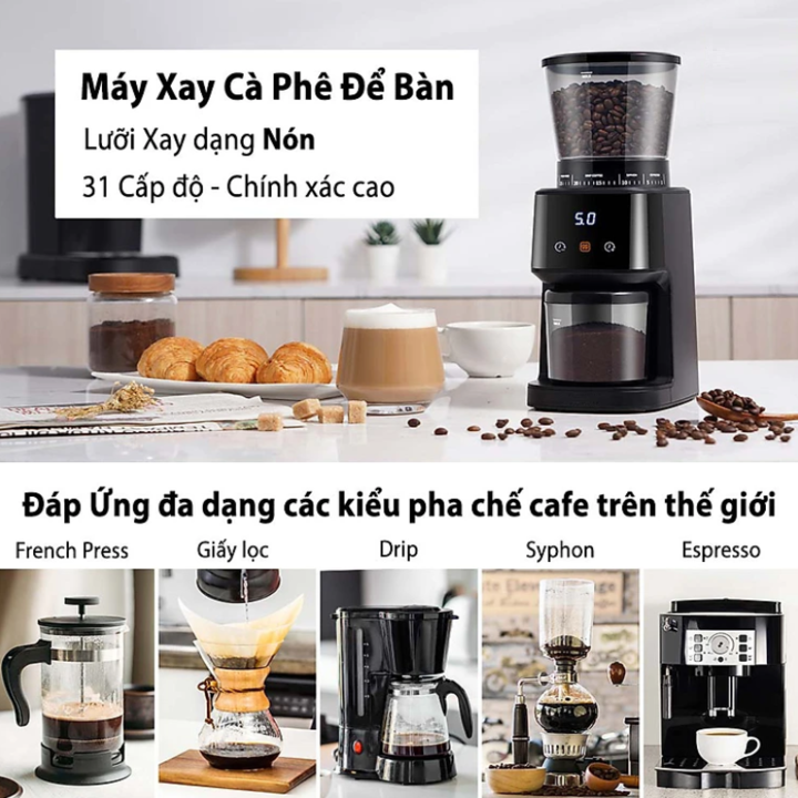 Máy xay hạt cà phê Espresso cao cấp Shardor BD-CG015 có Bảng điều khiển kỹ thuật số, Tích hợp 31 chế độ xay hạt cà phê - HÀNG NHẬP KHẨU