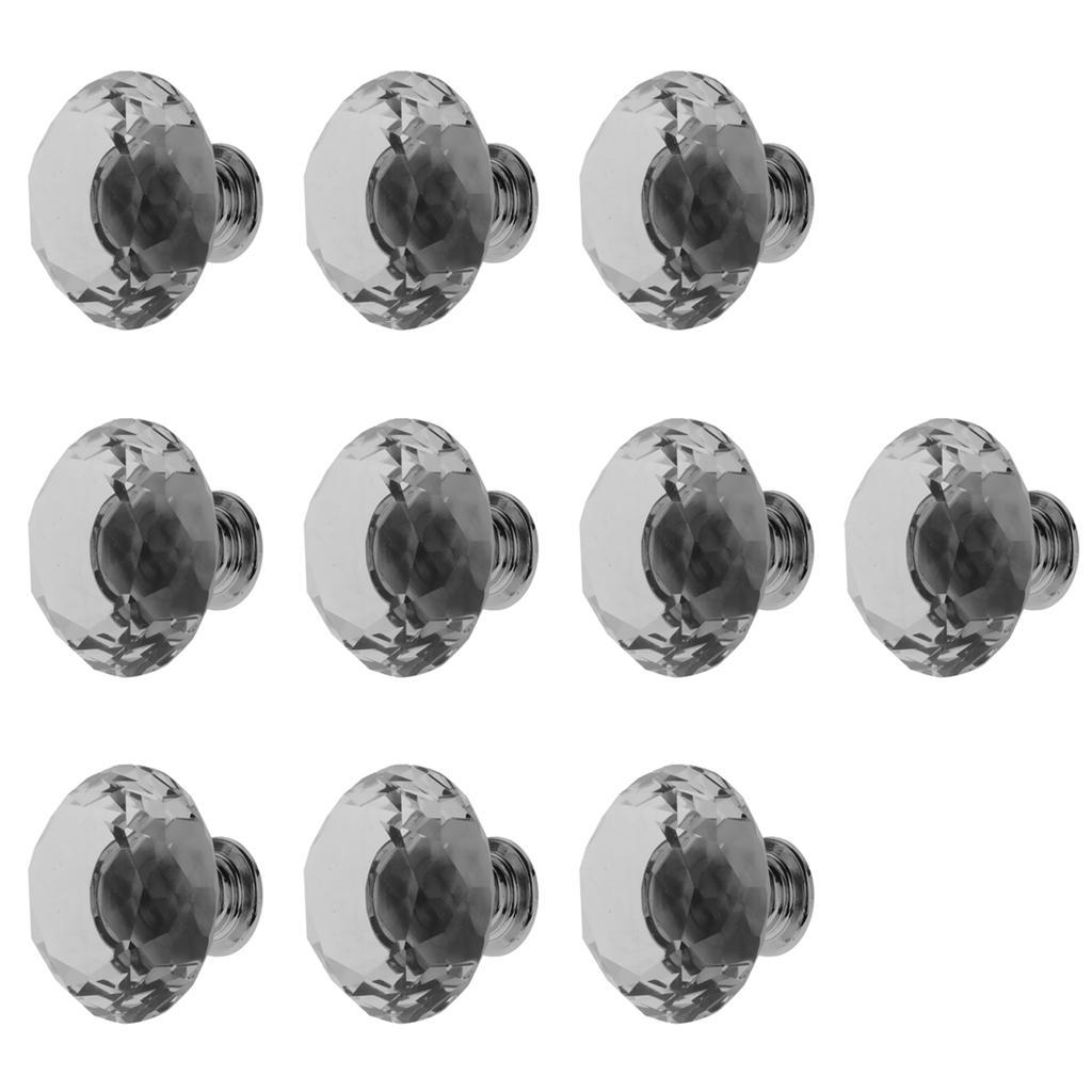 10pcs Glass Diamond Door Knob Drawer Dresser Pull Handle Cabinet Hardware