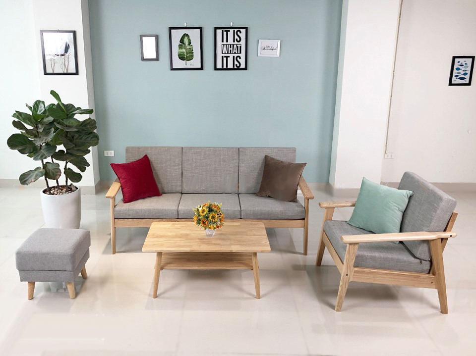 Bàn trà sofa Hana hình chữ nhật hai tầng - Gỗ tự nhiên