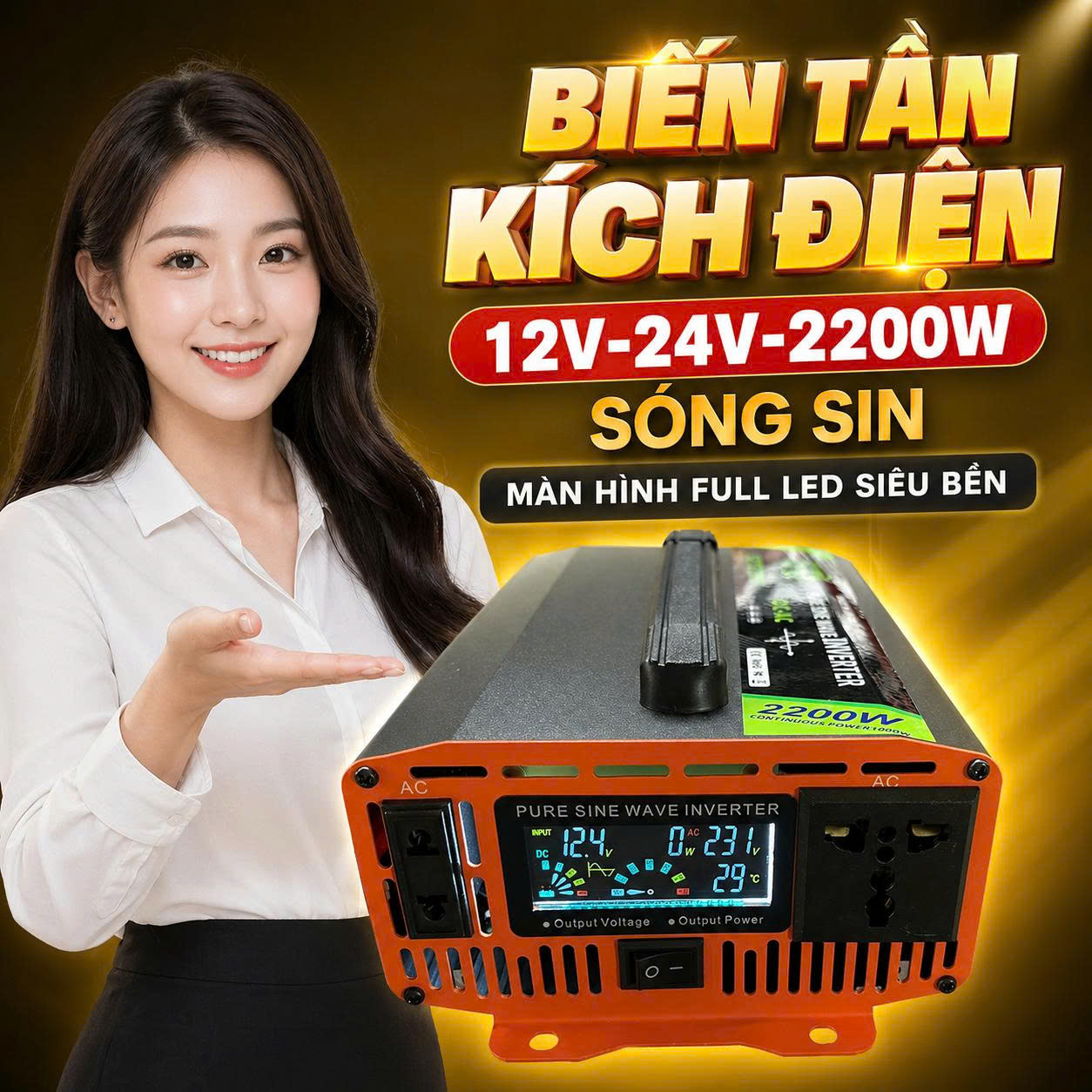 Biến Tần Inverter ST 2200W Nhật Bản – Đổi Điện 12V/24V Thành 220V Hiệu Suất Cao
