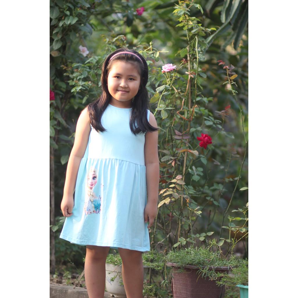 Set 2 Đầm hè bé gái Elsa xanh trắng họa tiết bướm
