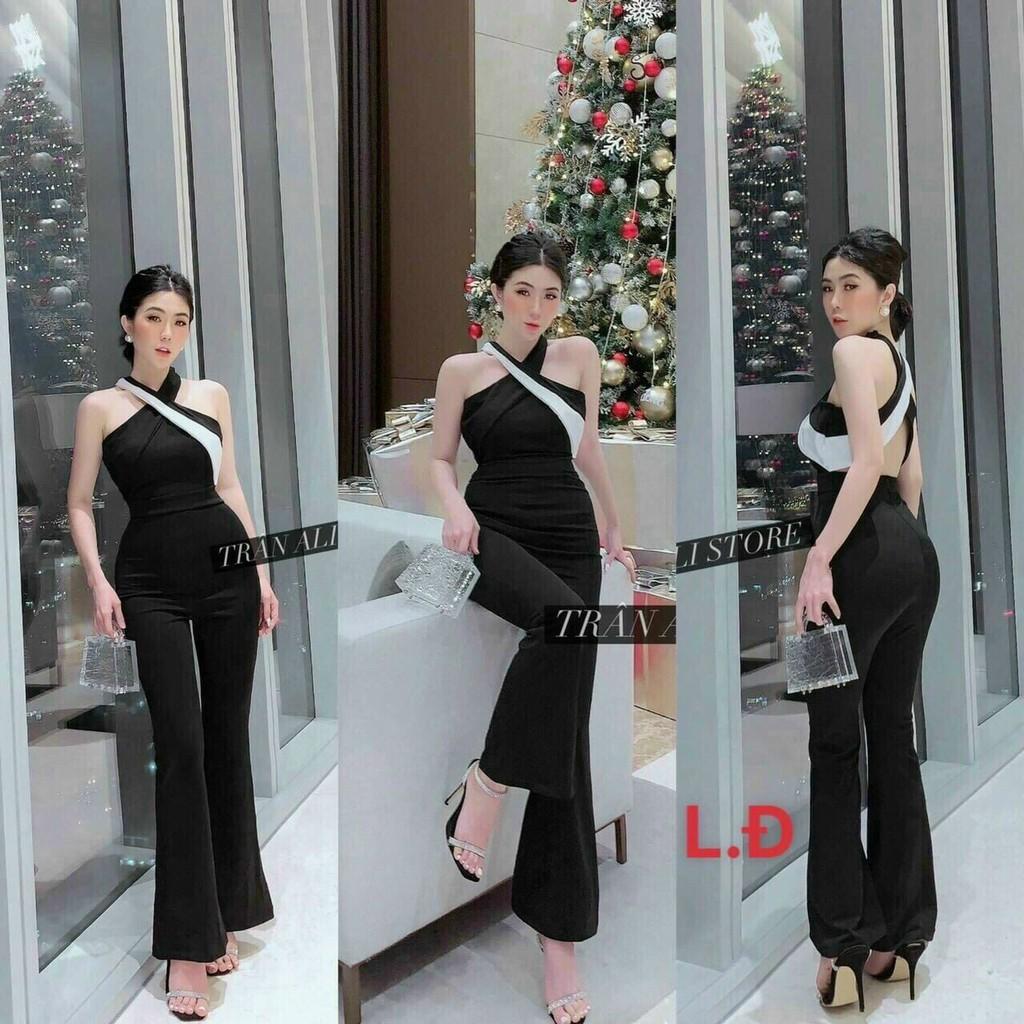 Jumpsuit Cổ Yếm Phối Trắng Có Mút Ngực - Hậu Nguyễn Store