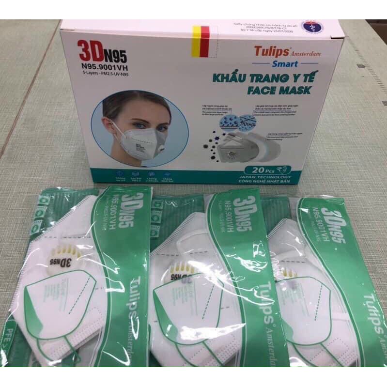 1 hộp 20 chiếc khẩu trang 3D N95 Tulips - N95.9001VH chống bụi PM2.5 có Van