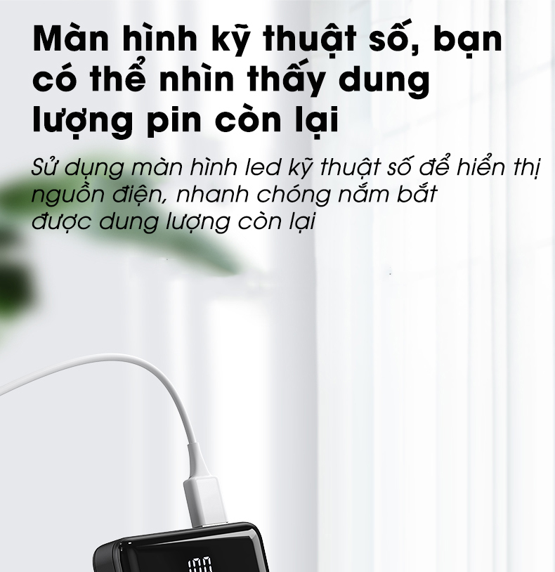 Sạc dự phòng PISEN Digital D109-D-1 10000mAh kèm cáp Type-C, L, Micro, tương thích mọi thiết bị (LS-DY53), màu trắng, Hàng chính hãng