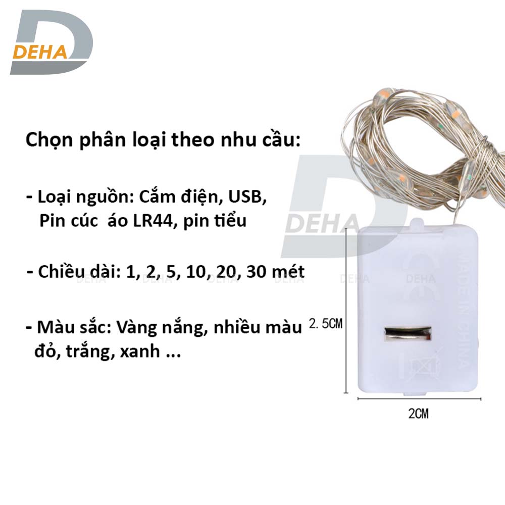 Dây đèn led đom đóm trang trí decor phòng, du lịch cắm trại, fairy light cao cấp (tùy chọn loại nguồn cấp, chiều dài dây và màu sắc)