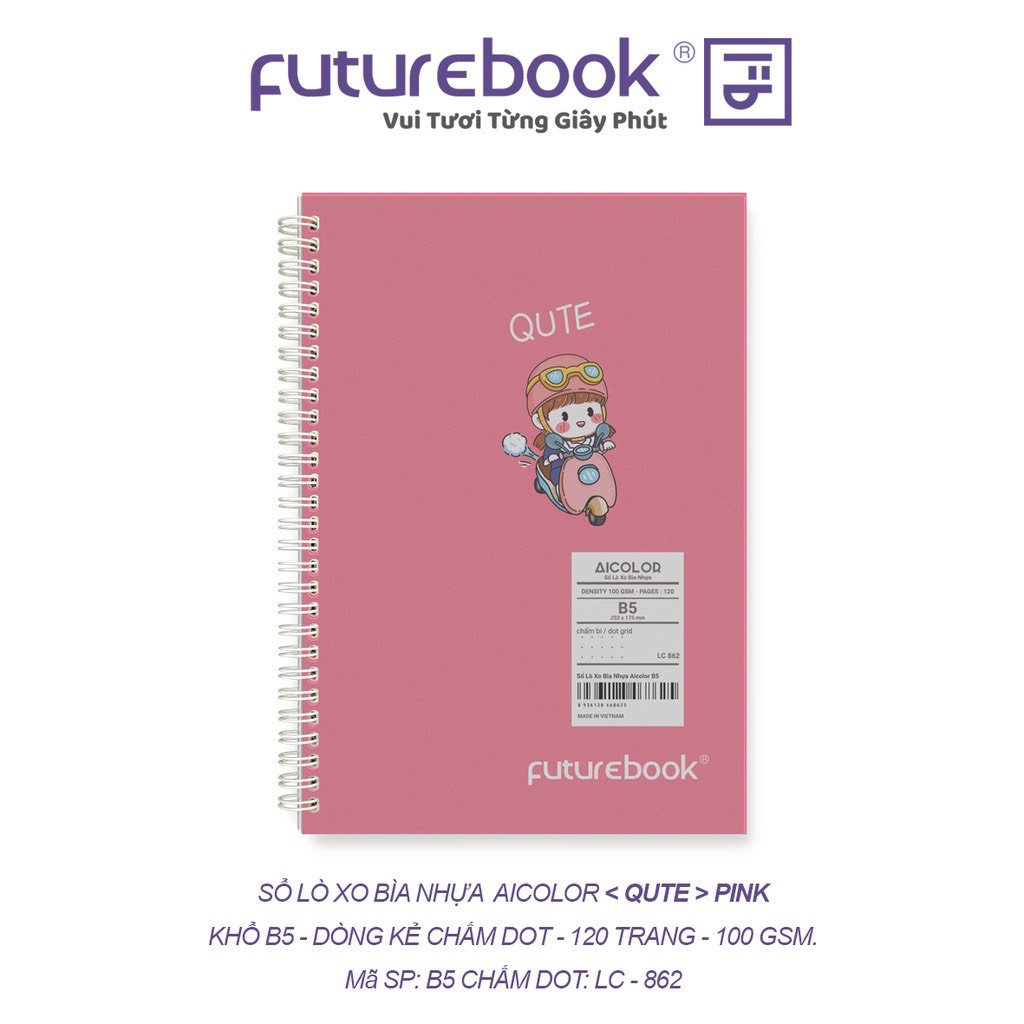 FUTUREBOOK (Có Nhiều Mẫu)-Sổ Lò Xo Bìa Nhựa AICOLOR B5_Chấm Dot_120Trang_Định Lượng 100Gsm. MÃ SP LC862 (Giao mẫu nhiên)