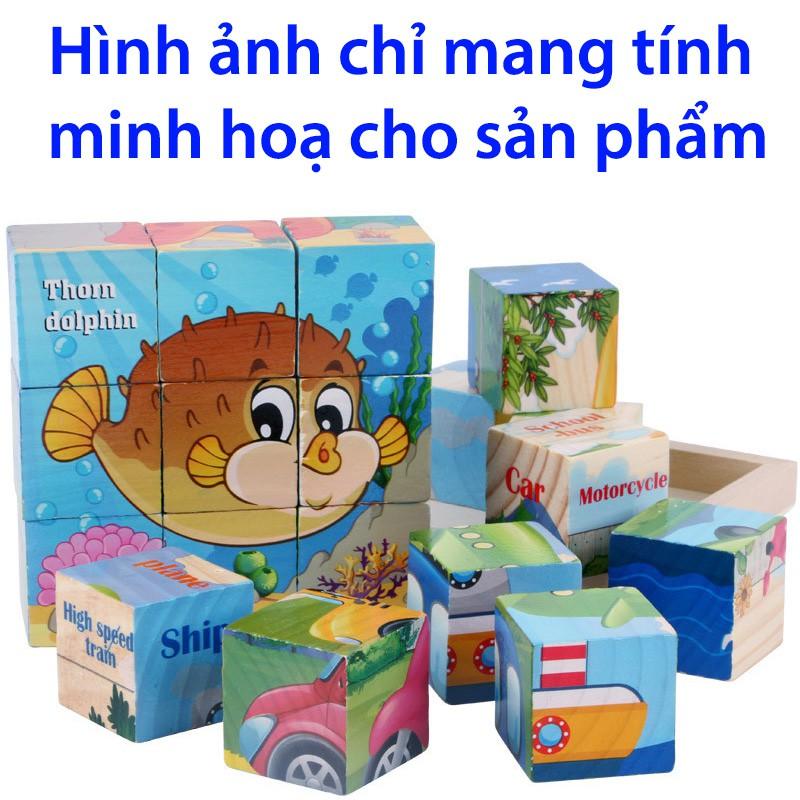 Xếp Hình Khối Lập Phương Gỗ 3D - 9 khối lập phương 6 mặt xếp được 6 hình cho bé