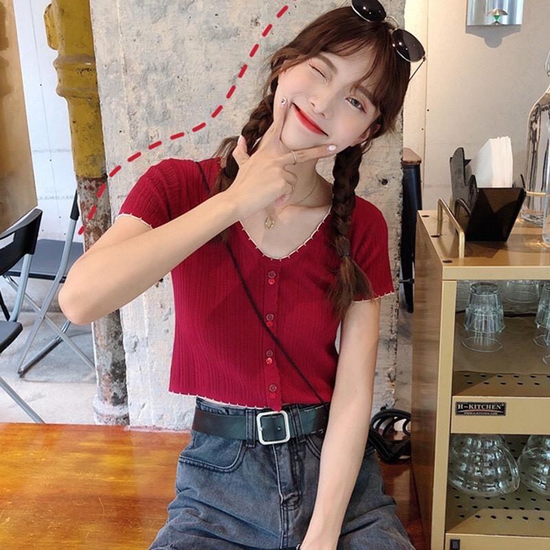 Áo Len Tăm Dệt Kim Tay Ngắn  Áo croptop kiểu ngắn tay phong cách ulzzang Hàn Quốc C36 - Maoshop