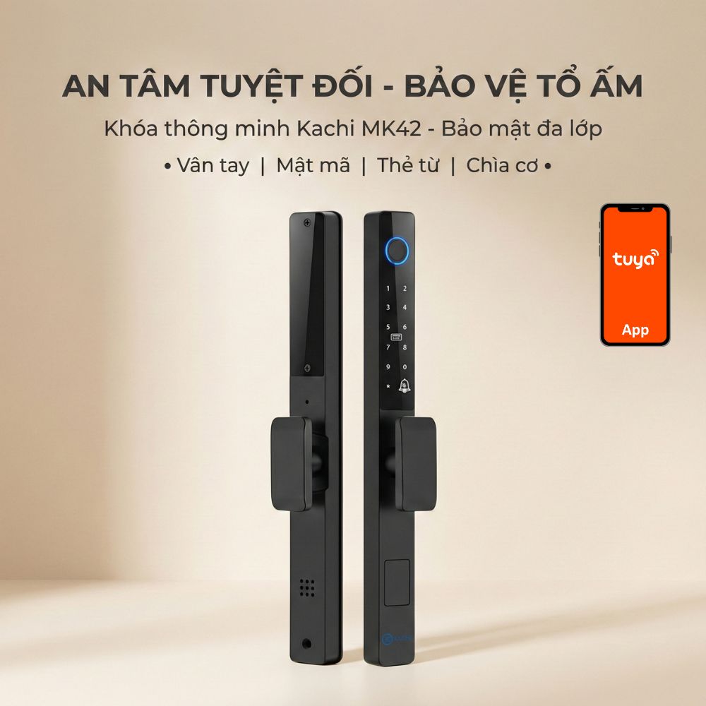 Khóa Thông Minh Kachi MK42 - Chuyên Dụng Cửa Nhôm Xingfa, Cửa Kính | Mở Khóa Qua App Tuya, Vân Tay, Thẻ Từ | Chống Nước IP65 - hàng chính hãng