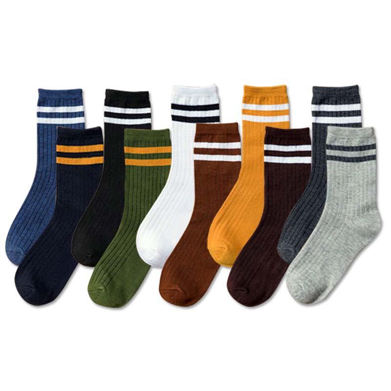 Vớ Cổ Cao Unisex Cotton Dày dặn, Tất Cổ Cao Nam Nữ Họa Tiết Cổ 2 Sọc Ngang - CB202