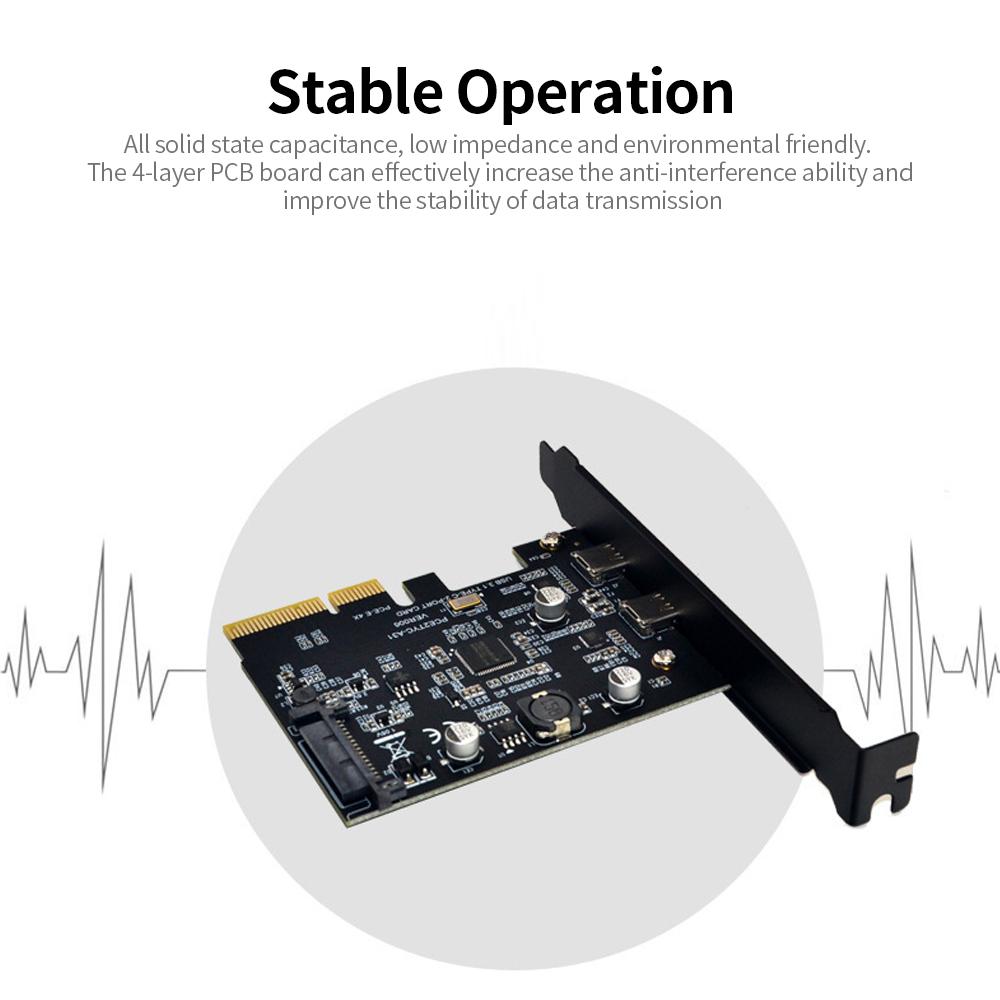 Thẻ mở rộng USB3.1 PCI-E 4X sang Dual Type-C chuyển đổi băng thông 10Gbps Hỗ trợ cắm nóng
