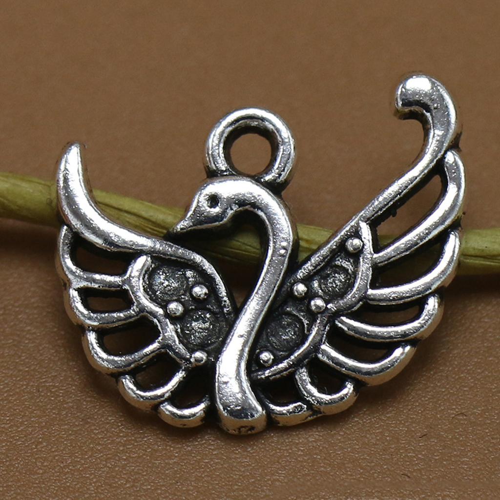 50pcs Swan Shape Tibetan Silver Beads Charm Pendant Fit Necklace Bracelet DIY Jewelry