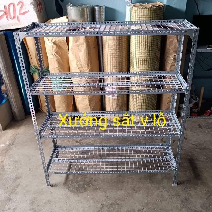 Kệ sắt v lỗ ( vỉ lưới sắt ô vuông) Rộng 40cm x Dài 1,2M ( Cao từ 60cm đến 1,5M) Nhiều tầng kệ