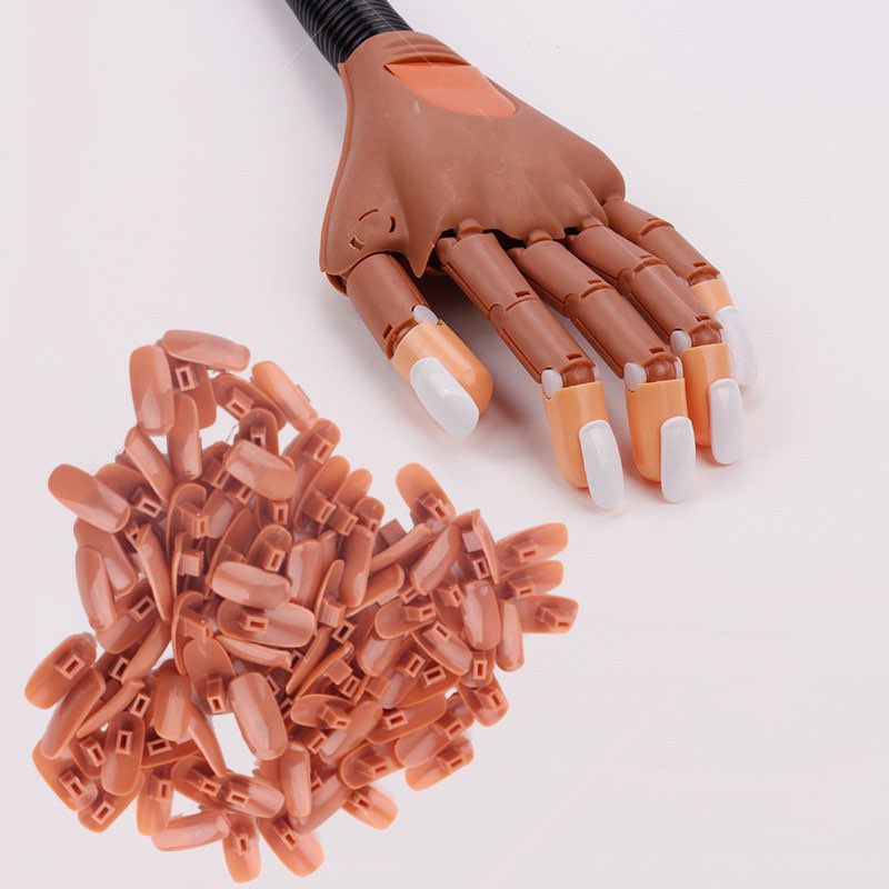 Tay giả thực hành nails móng tay, tay giả mô hình với giá đỡ làm móng nails tiện lợi