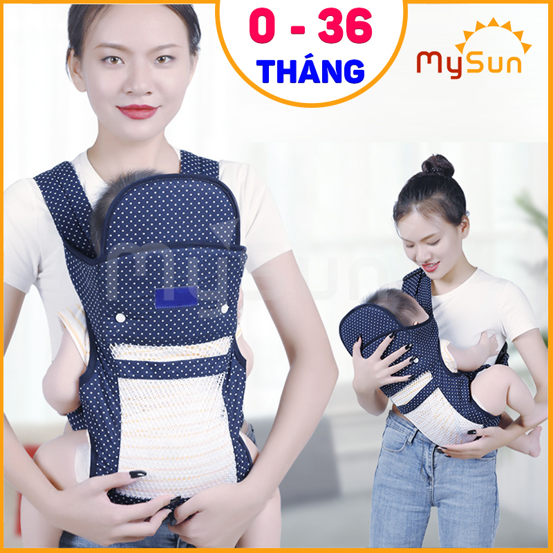 Đai địu vải 4 tư thế có đỡ cổ cho bé sơ sinh, trẻ em 36 tháng tuổi ngồi xe máy an toàn - MySun