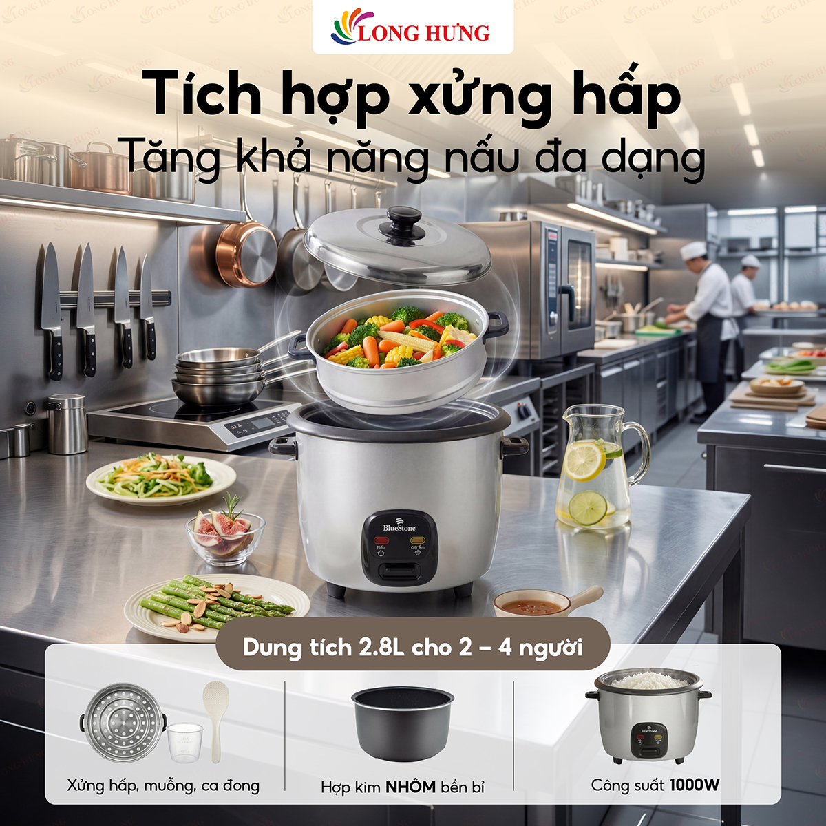 Nồi cơm điện nắp rời Bluestone 2.8 lít CRB-5429 - Hàng chính hãng